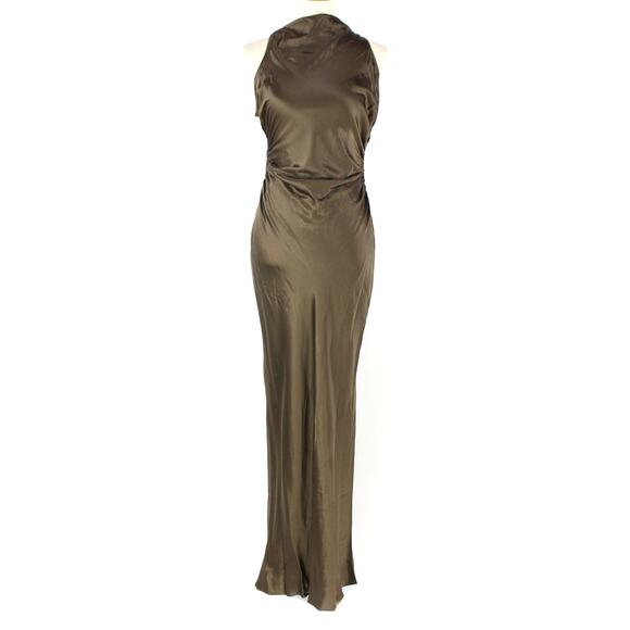 Reformation Morel Brown Anaiis Silk Dress High Neck Open Back Maxi Dress Size 6 - Picture 2 of 7